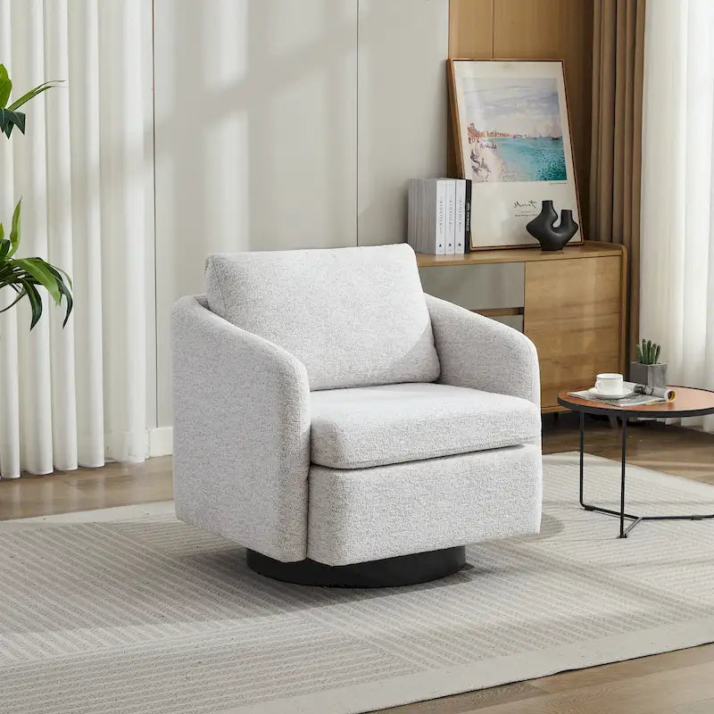 Fauteuil pivotant en tissu bouclé jaune moutarde, 1 place