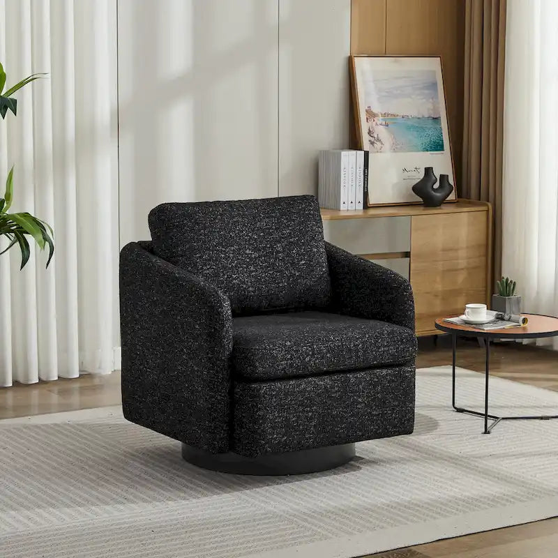 Fauteuil pivotant en tissu bouclé jaune moutarde, 1 place