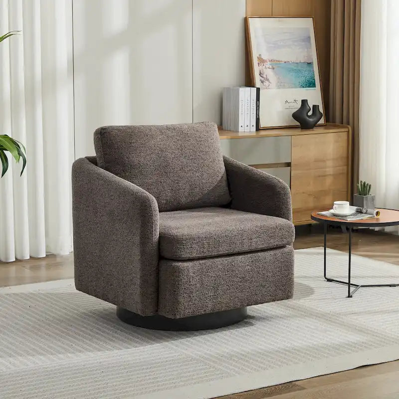 Fauteuil pivotant en tissu bouclé jaune moutarde, 1 place