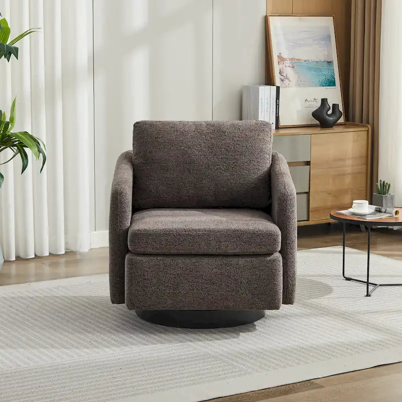 Fauteuil pivotant en tissu bouclé jaune moutarde, 1 place