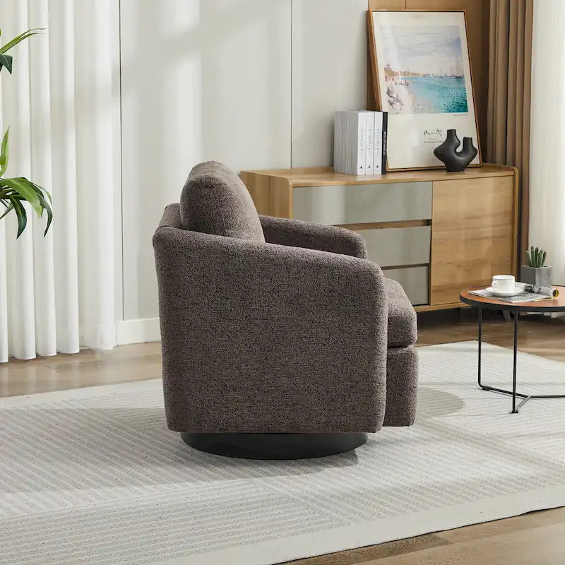 Fauteuil pivotant en tissu bouclé jaune moutarde, 1 place