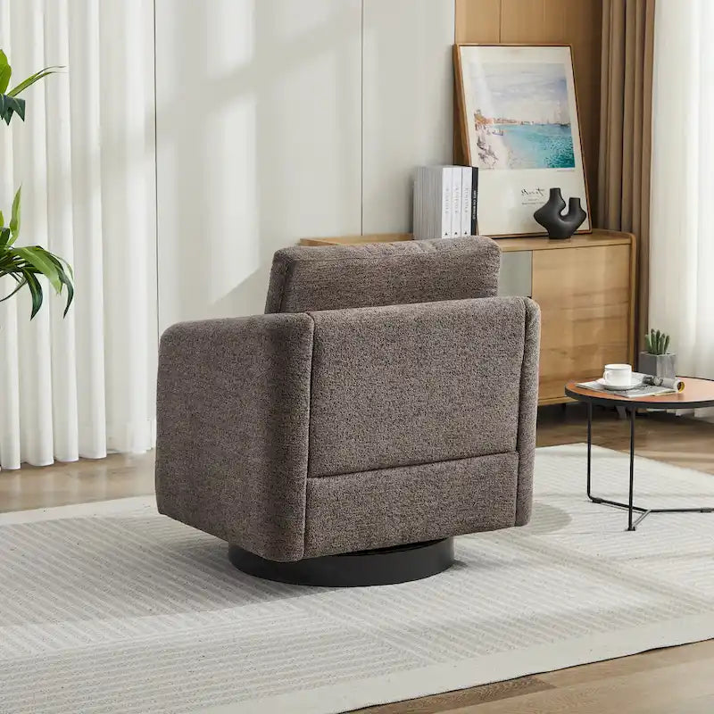 Fauteuil pivotant en tissu bouclé jaune moutarde, 1 place