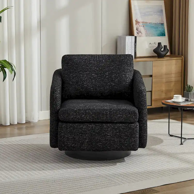 Fauteuil pivotant en tissu bouclé jaune moutarde, 1 place