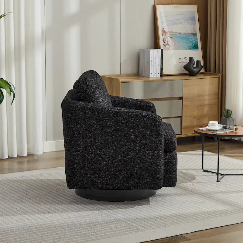 Fauteuil pivotant en tissu bouclé jaune moutarde, 1 place
