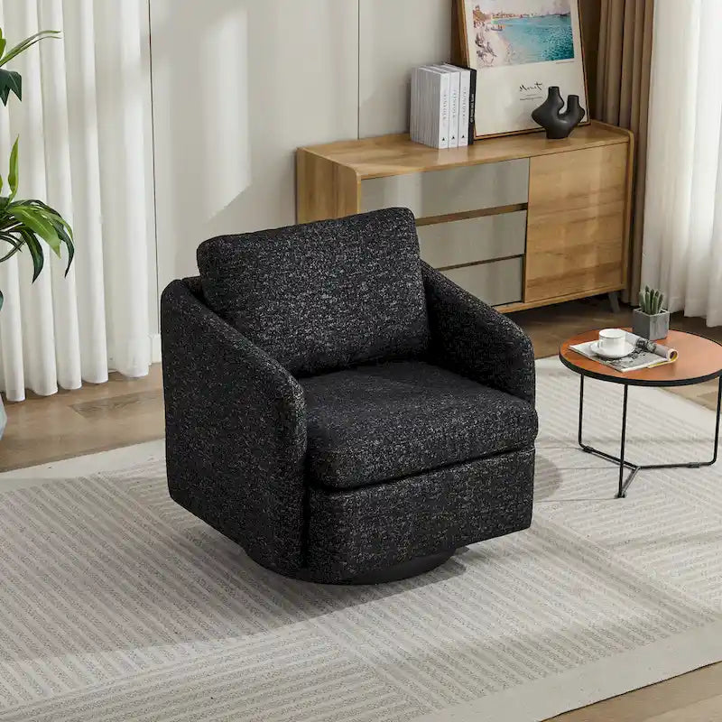 Fauteuil pivotant en tissu bouclé jaune moutarde, 1 place