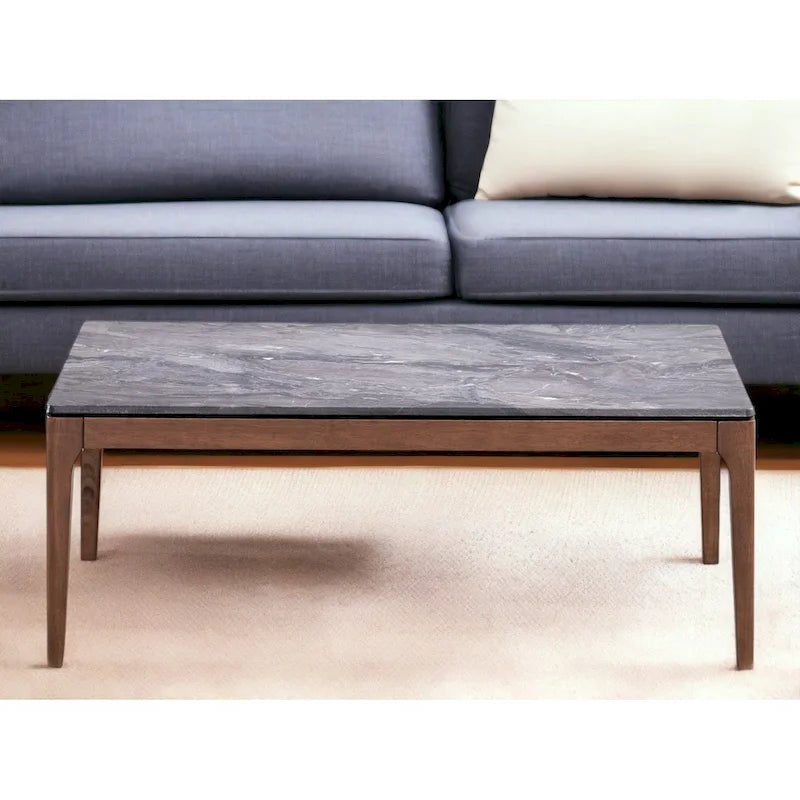 HomeRoots Table Basse en Bois Massif et Pierre 47 Gris et Noyer - 47" x 18" x 28"