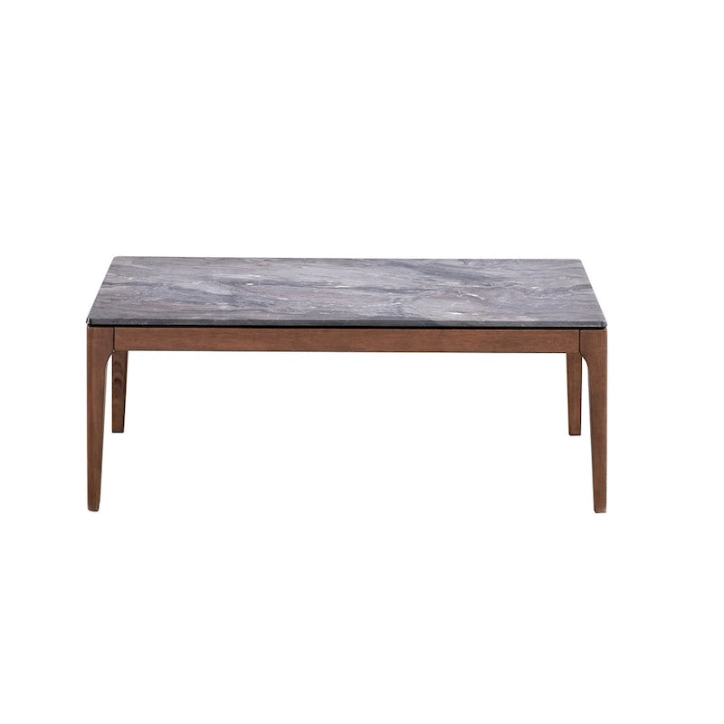 HomeRoots Table Basse en Bois Massif et Pierre 47 Gris et Noyer - 47" x 18" x 28"