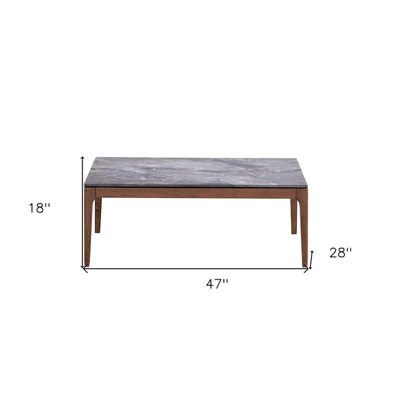 HomeRoots Table Basse en Bois Massif et Pierre 47 Gris et Noyer - 47" x 18" x 28"