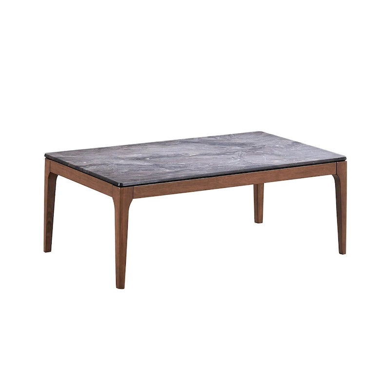 HomeRoots Table Basse en Bois Massif et Pierre 47 Gris et Noyer - 47" x 18" x 28"