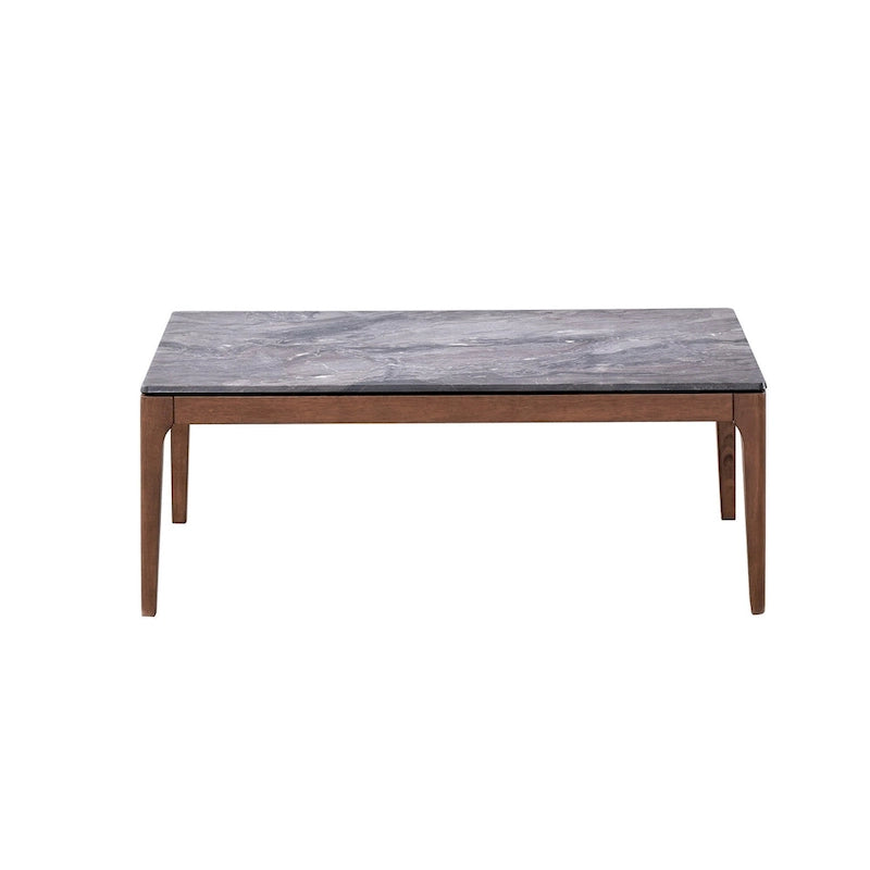 HomeRoots Table Basse en Bois Massif et Pierre 47 Gris et Noyer - 47" x 18" x 28"