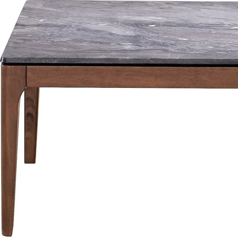 HomeRoots Table Basse en Bois Massif et Pierre 47 Gris et Noyer - 47" x 18" x 28"