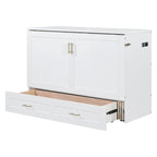 Lit mural escamotable moderne blanc, grand lit double, 1 personne, avec tiroir de rangement et ports USB