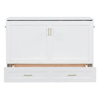 Lit mural escamotable moderne blanc, grand lit double, 1 personne, avec tiroir de rangement et ports USB