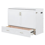 Lit mural escamotable moderne blanc, grand lit double, 1 personne, avec tiroir de rangement et ports USB