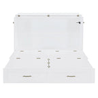 Lit mural escamotable moderne blanc, grand lit double, 1 personne, avec tiroir de rangement et ports USB