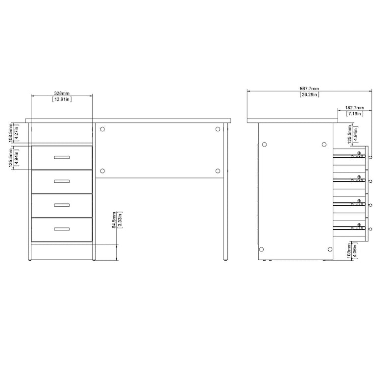 Bureau 4 tiroirs avec étagère ouverte, multicolore, pour une personne