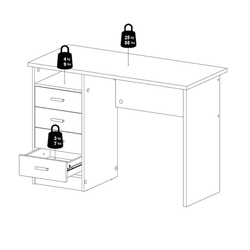 Bureau 4 tiroirs avec étagère ouverte, multicolore, pour une personne