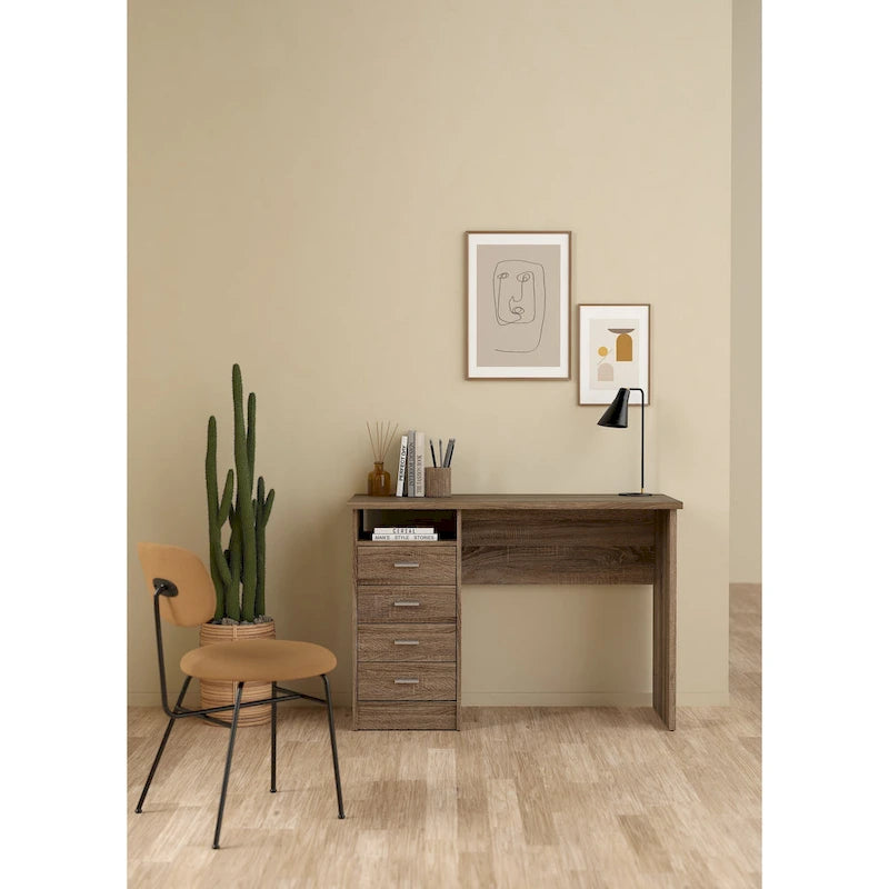 Bureau 4 tiroirs avec étagère ouverte, multicolore, pour une personne