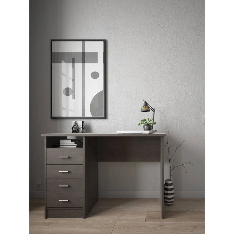 Bureau 4 tiroirs avec étagère ouverte, multicolore, pour une personne