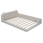 Blanc/Noir, capitonné, grand lit double – Lit plate-forme en cuir PU avec liseuses, pour 2 personnes