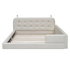 Blanc/Noir, capitonné, grand lit double – Lit plate-forme en cuir PU avec liseuses, pour 2 personnes