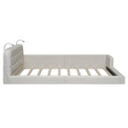 Blanc/Noir, capitonné, grand lit double – Lit plate-forme en cuir PU avec liseuses, pour 2 personnes