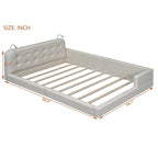 Blanc/Noir, capitonné, grand lit double – Lit plate-forme en cuir PU avec liseuses, pour 2 personnes