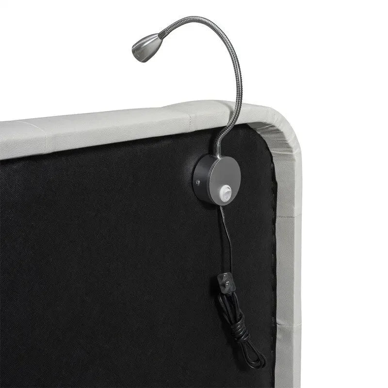 Blanc/Noir, capitonné, grand lit double – Lit plate-forme en cuir PU avec liseuses, pour 2 personnes