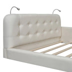 Blanc/Noir, capitonné, grand lit double – Lit plate-forme en cuir PU avec liseuses, pour 2 personnes