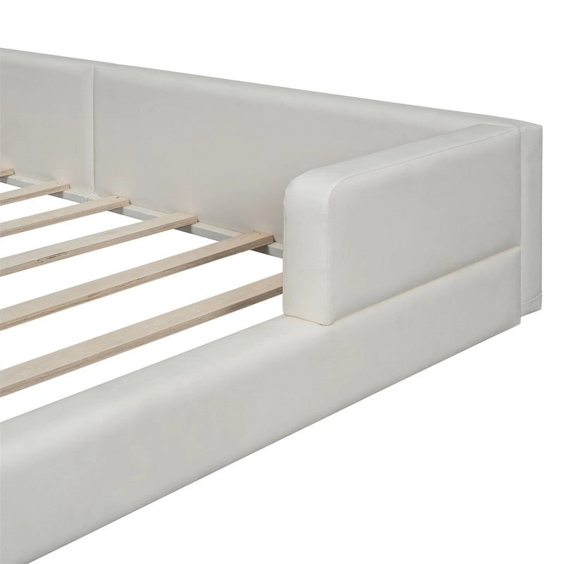 Blanc/Noir, capitonné, grand lit double – Lit plate-forme en cuir PU avec liseuses, pour 2 personnes