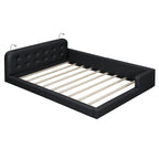 Blanc/Noir, capitonné, grand lit double – Lit plate-forme en cuir PU avec liseuses, pour 2 personnes