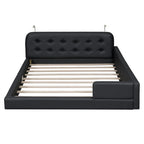 Blanc/Noir, capitonné, grand lit double – Lit plate-forme en cuir PU avec liseuses, pour 2 personnes