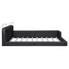Blanc/Noir, capitonné, grand lit double – Lit plate-forme en cuir PU avec liseuses, pour 2 personnes