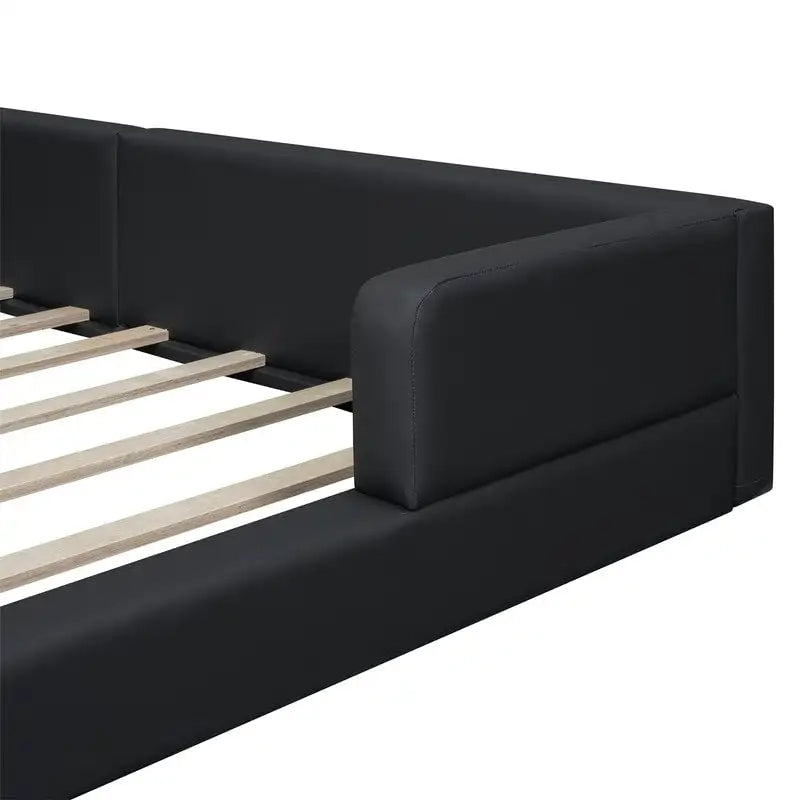 Blanc/Noir, capitonné, grand lit double – Lit plate-forme en cuir PU avec liseuses, pour 2 personnes