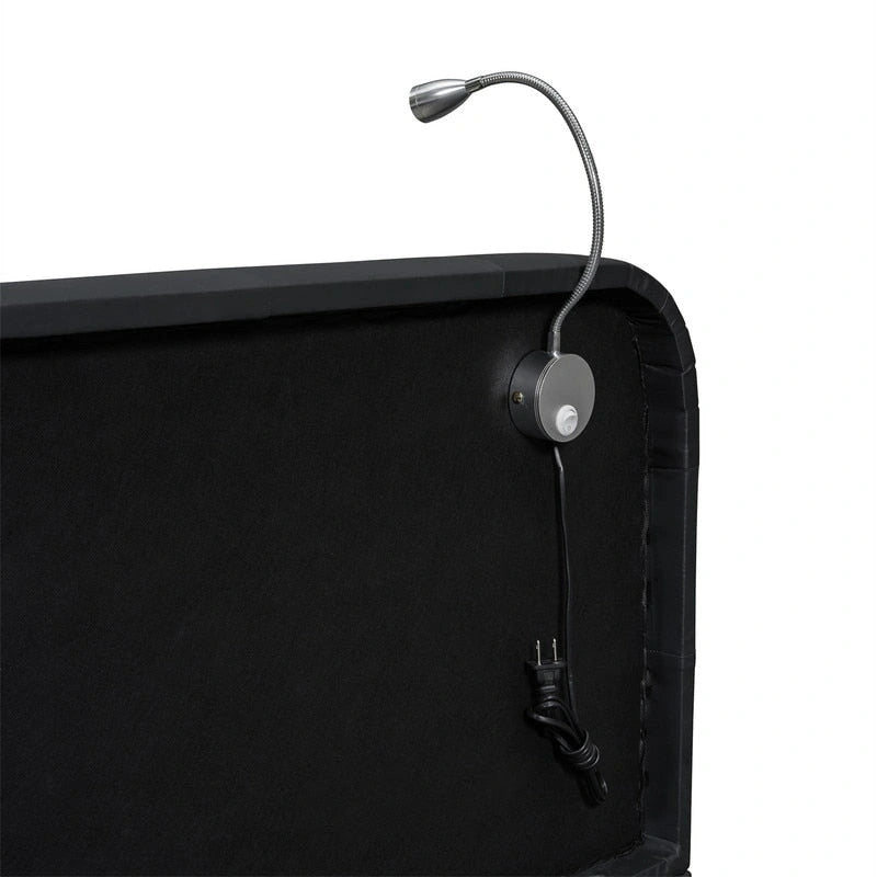 Blanc/Noir, capitonné, grand lit double – Lit plate-forme en cuir PU avec liseuses, pour 2 personnes