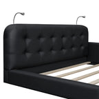 Blanc/Noir, capitonné, grand lit double – Lit plate-forme en cuir PU avec liseuses, pour 2 personnes