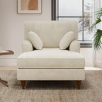 Chaise longue en velours côtelé beige pour 2 personnes, avec 2 oreillers et accoudoirs roulés