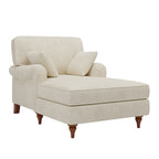 Chaise longue en velours côtelé beige pour 2 personnes, avec 2 oreillers et accoudoirs roulés