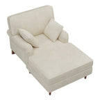 Chaise longue en velours côtelé beige pour 2 personnes, avec 2 oreillers et accoudoirs roulés