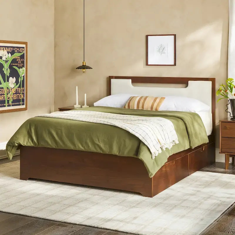 Lit plateforme de rangement Walker Edison Mid Century Modern en bois massif