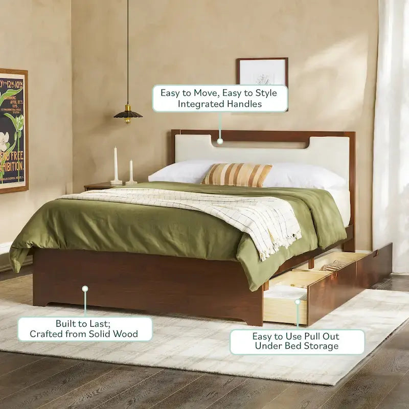 Lit plateforme de rangement Walker Edison Mid Century Modern en bois massif