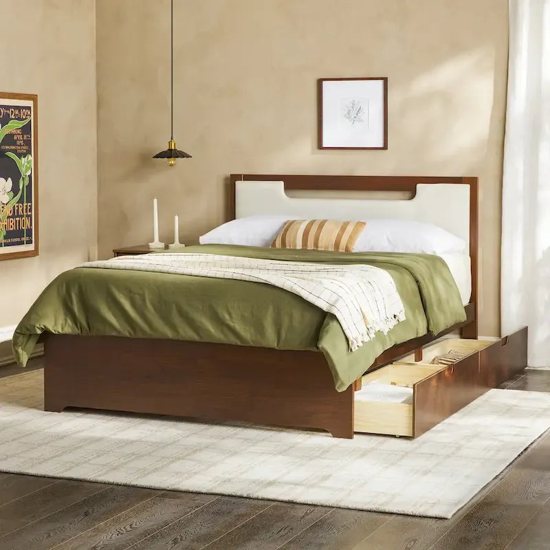 Lit plateforme de rangement Walker Edison Mid Century Modern en bois massif