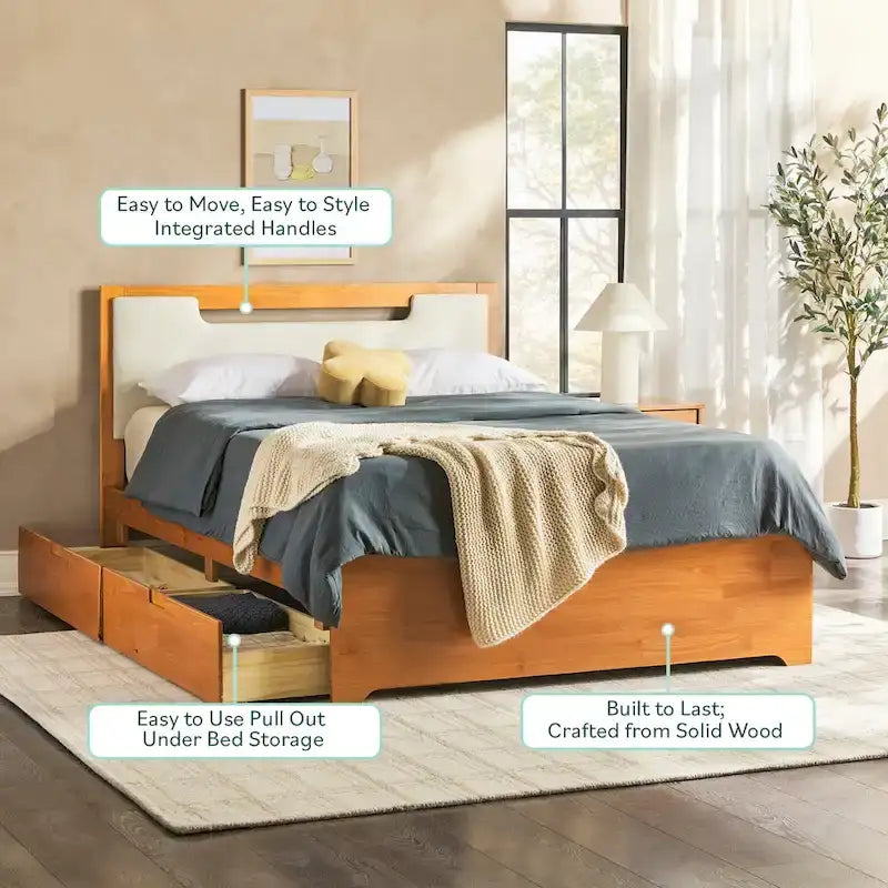 Lit plateforme de rangement Walker Edison Mid Century Modern en bois massif