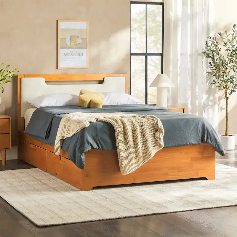 Lit plateforme de rangement Walker Edison Mid Century Modern en bois massif