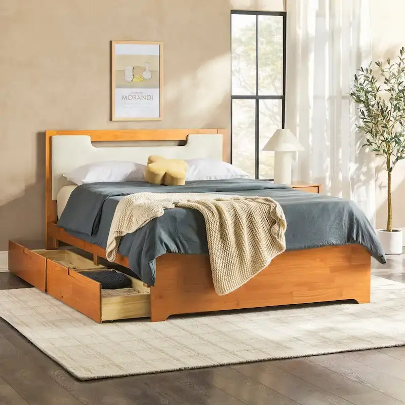 Lit plateforme de rangement Walker Edison Mid Century Modern en bois massif