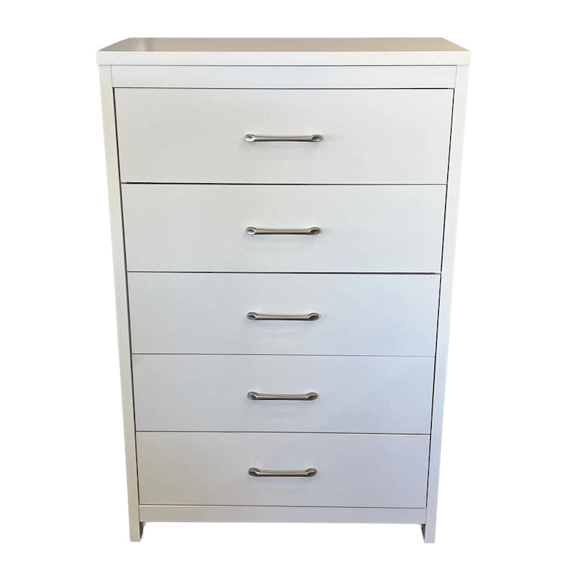 Commode verticale à 5 tiroirs, Chêne noueux / Blanc / Noir, Montage sans outils, Installation par 1 personne