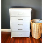 Commode verticale à 5 tiroirs, Chêne noueux / Blanc / Noir, Montage sans outils, Installation par 1 personne