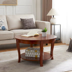 Table basse ronde beige/blanche avec étagère de rangement ouverte, 76x76x46 cm