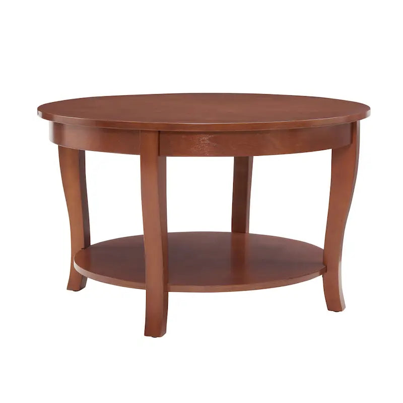 Table basse ronde beige/blanche avec étagère de rangement ouverte, 76x76x46 cm