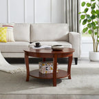Table basse ronde beige/blanche avec étagère de rangement ouverte, 76x76x46 cm